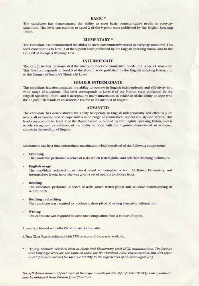 Pitman Qualifications: English for Speakers of Other Languages - Intermediate (2)